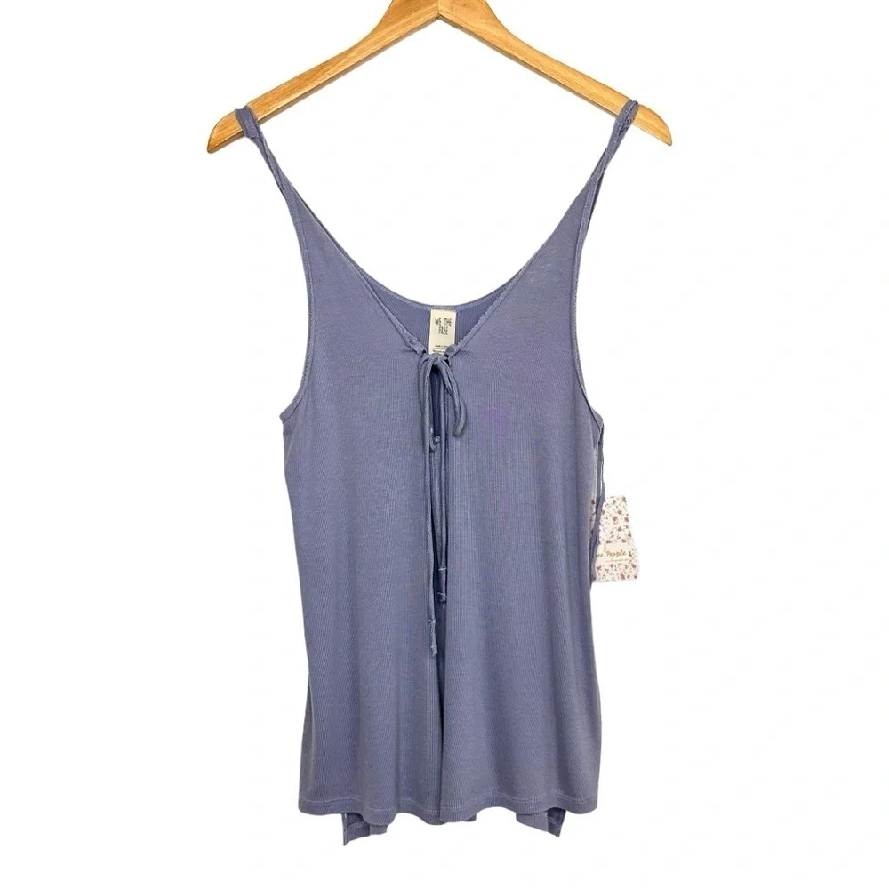 Free People We The Free Ribbed Twisted Strap Tank Tie Top Size Small Purple NWT - Picture 1 of 9